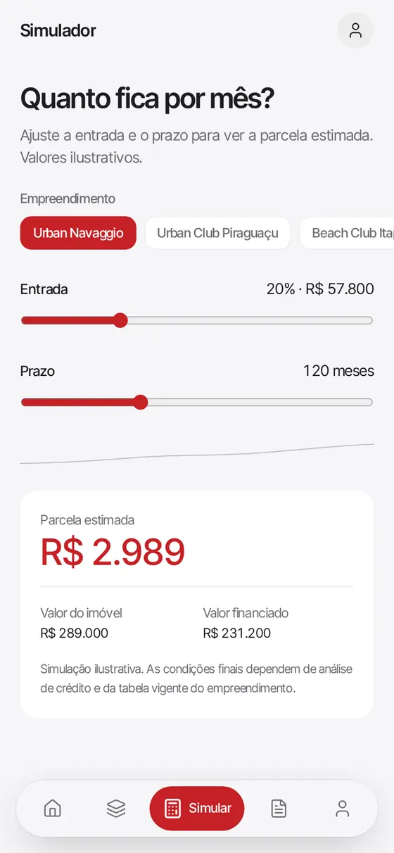 Tela do app Rôgga — simulador