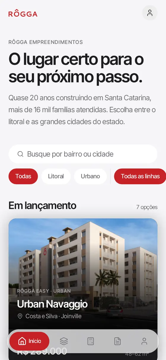 Tela do app Rôgga — home