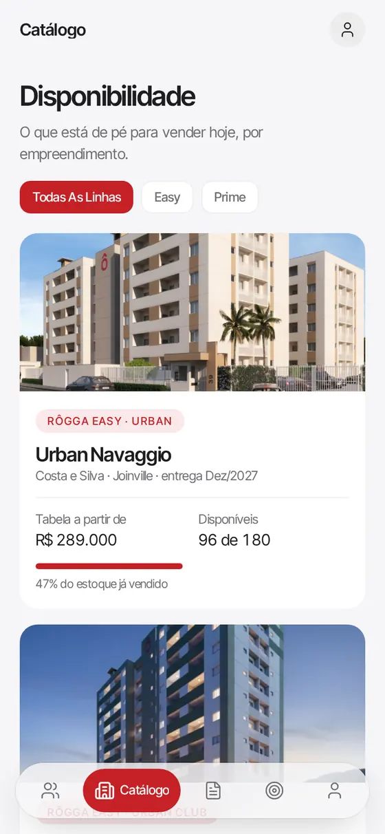 Tela do app Rôgga — catalogo